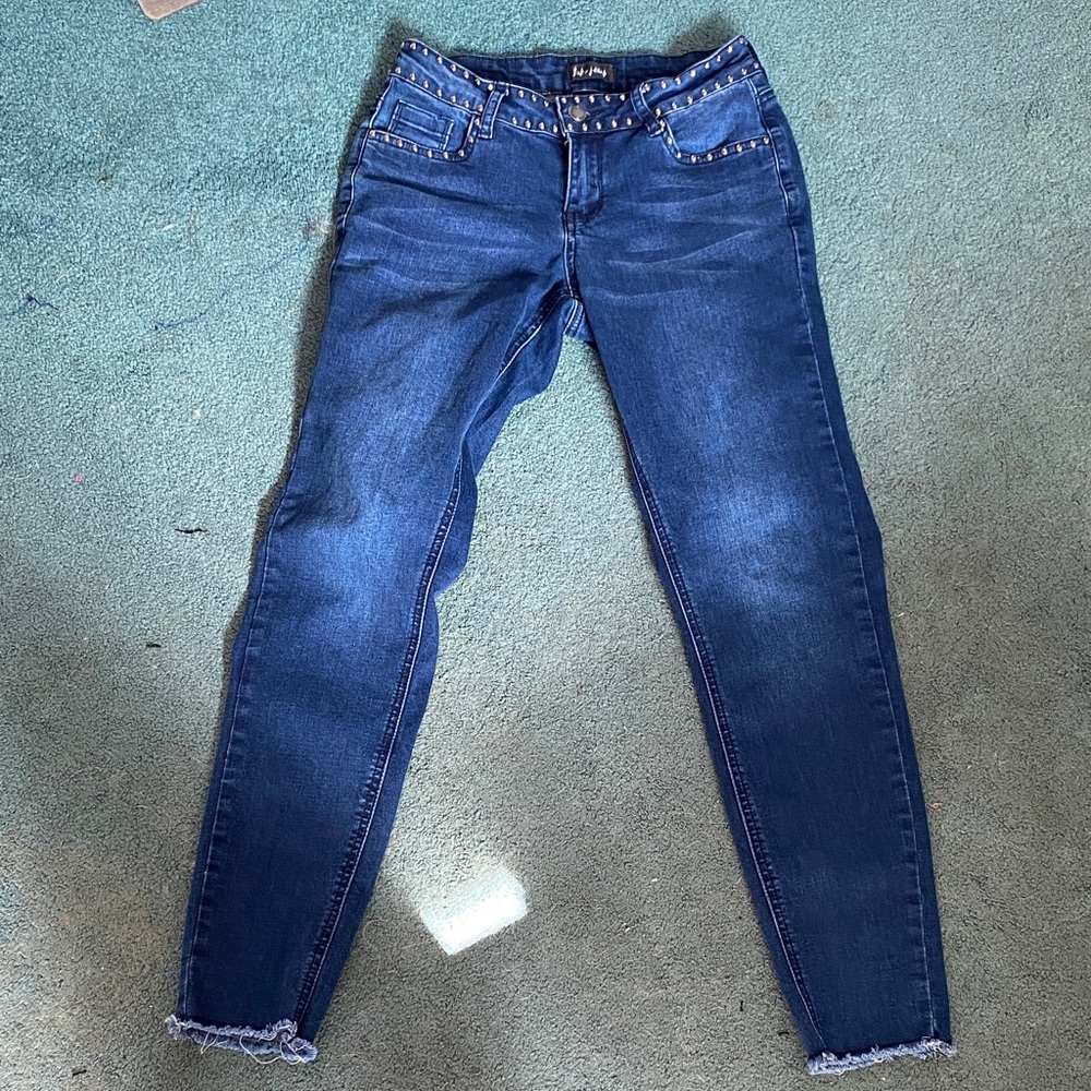 Suko Jeans Dark Blue Skinny Jeans with Studded Waist